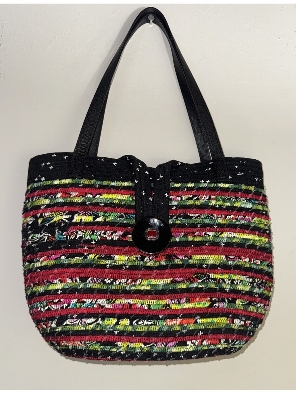Women’s Artisan Colorful Fabric Woven Double Handle Tote Bag Purse Handmade